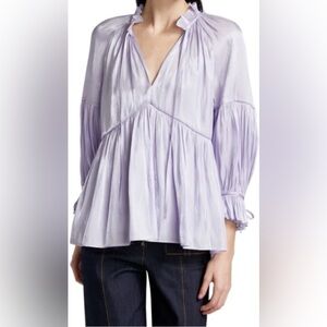 Cinq a Sept Lavender Purple Phyllis Bracelet Sleeve Gathered Pleated Blouse